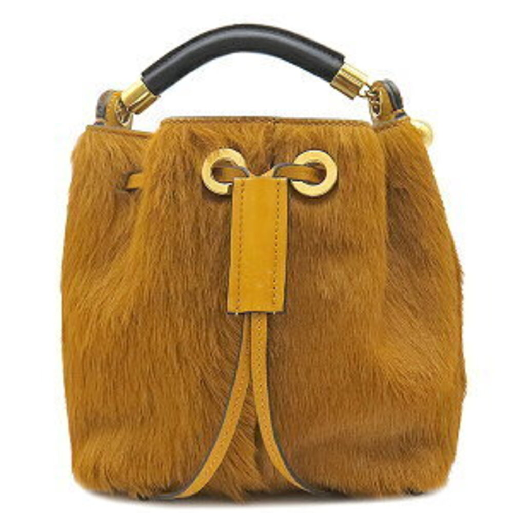 Chloe Long Hair Calf Harako Leather Amber Yellow Gala Bag Drawstring - Picture 2 of 9